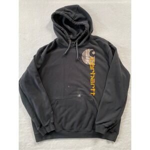=Thrashed Carhartt Hoodie Mens XL Black Camo Logo Graphic Work Grunge Distressed